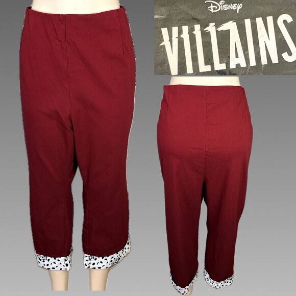 Disney +6 Ruby Red Stretch High Waist Villian's Cruella Graphic Cuff Capri Pants - Picture 1 of 6